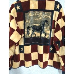 Vtg Outback Trading Company Fleece Jacket Adult XL US Buffalo Buttons Stallion